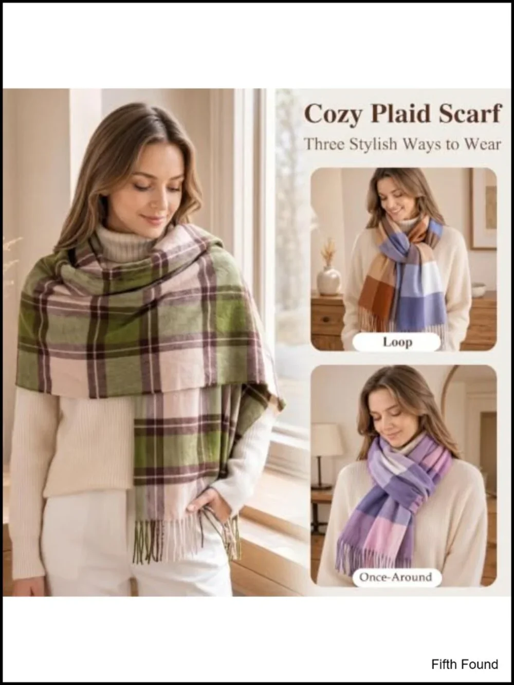 Womens Plaid Winter Scarf Tassel Shawl Wrap 100% Polyester